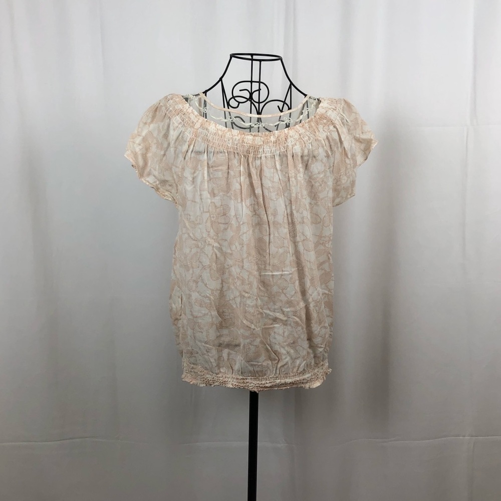 Mudd pale peachy pink puff sleeve cotton top L